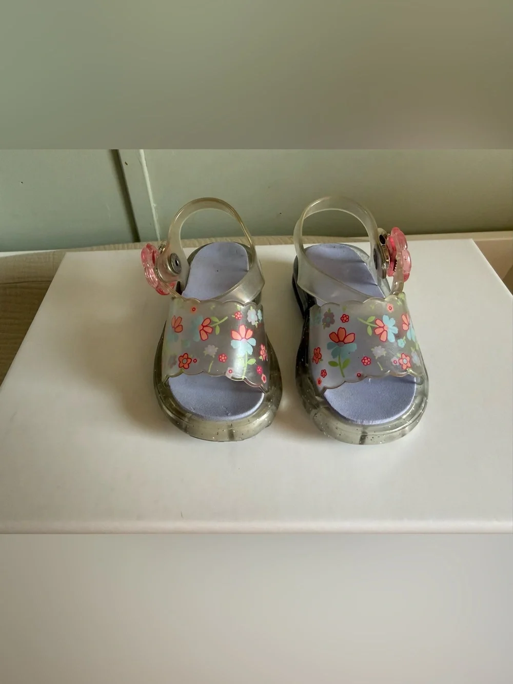 Kids Clear Floral Jelly Sandals in Pink and Purple
